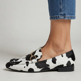 Emilia — Cow-Print Horsebit Loafers