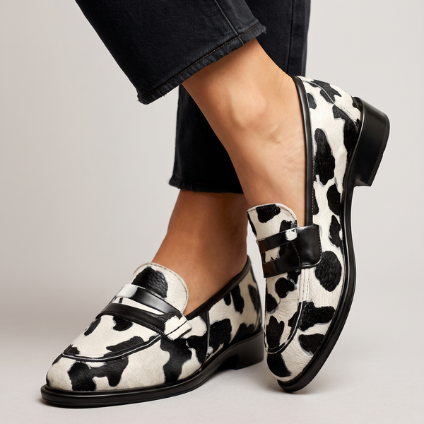 Giorgia — Cow-Print Penny Loafers