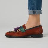 Annalisa — Colour-Block Leopard Loafers with Purple Tassel