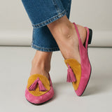 Cinzia — Pointed Slingback Flats in Fuchsia and Mustard