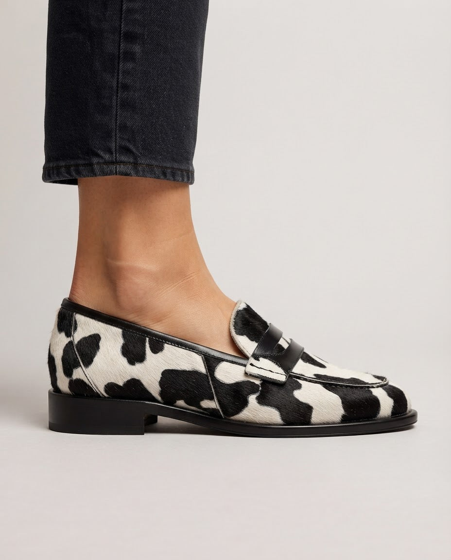 Giorgia — Cow-Print Penny Loafers