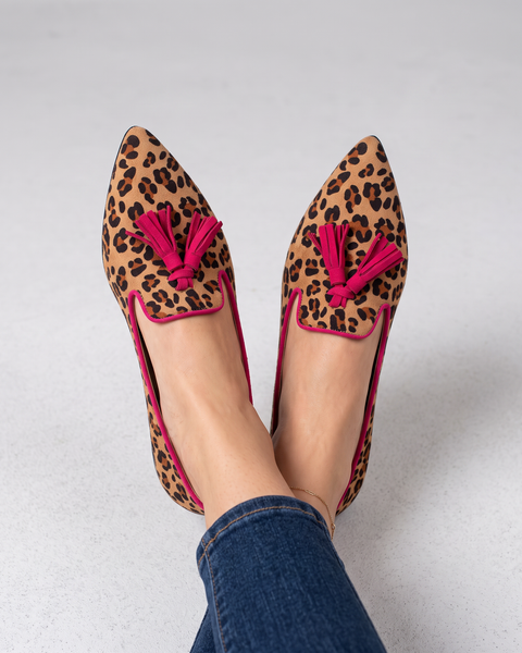 Letizia — Leopard-Print Pointed Moccasins with Fuchsia Trim