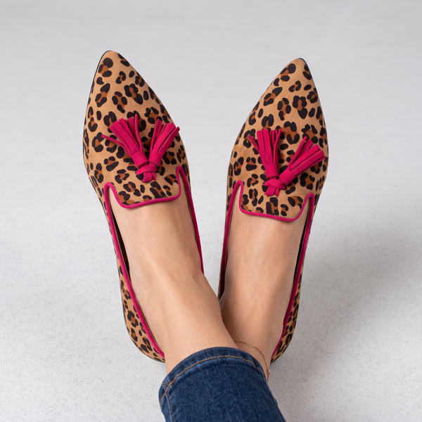 Letizia — Leopard-Print Pointed Moccasins with Fuchsia Trim