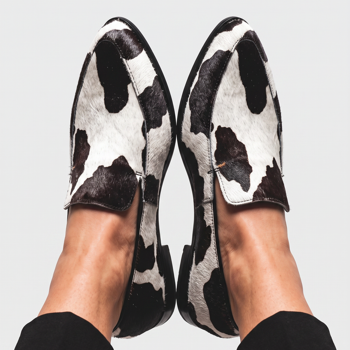 Antonella — Cow-Print Pointed Slip-On Flats