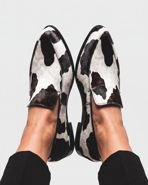 Antonella — Cow-Print Pointed Slip-On Flats