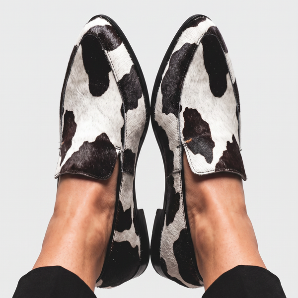 Antonella — Cow-Print Pointed Slip-On Flats