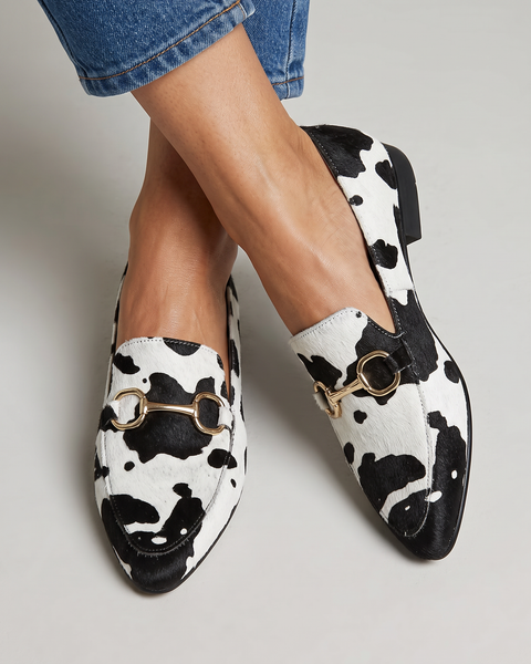 Emilia — Cow-Print Horsebit Loafers