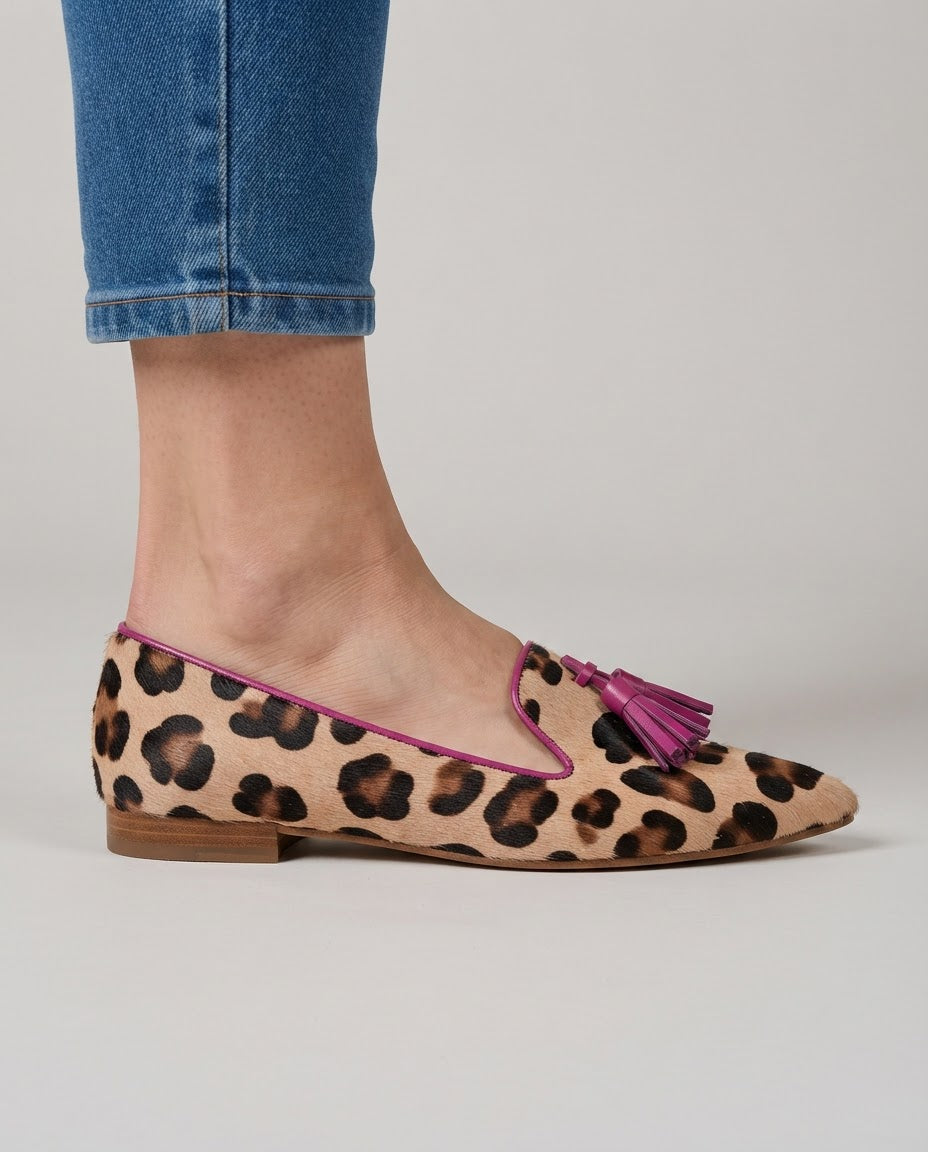 Benedetta — Leopard-Print Moccasins with Fuchsia Tassels