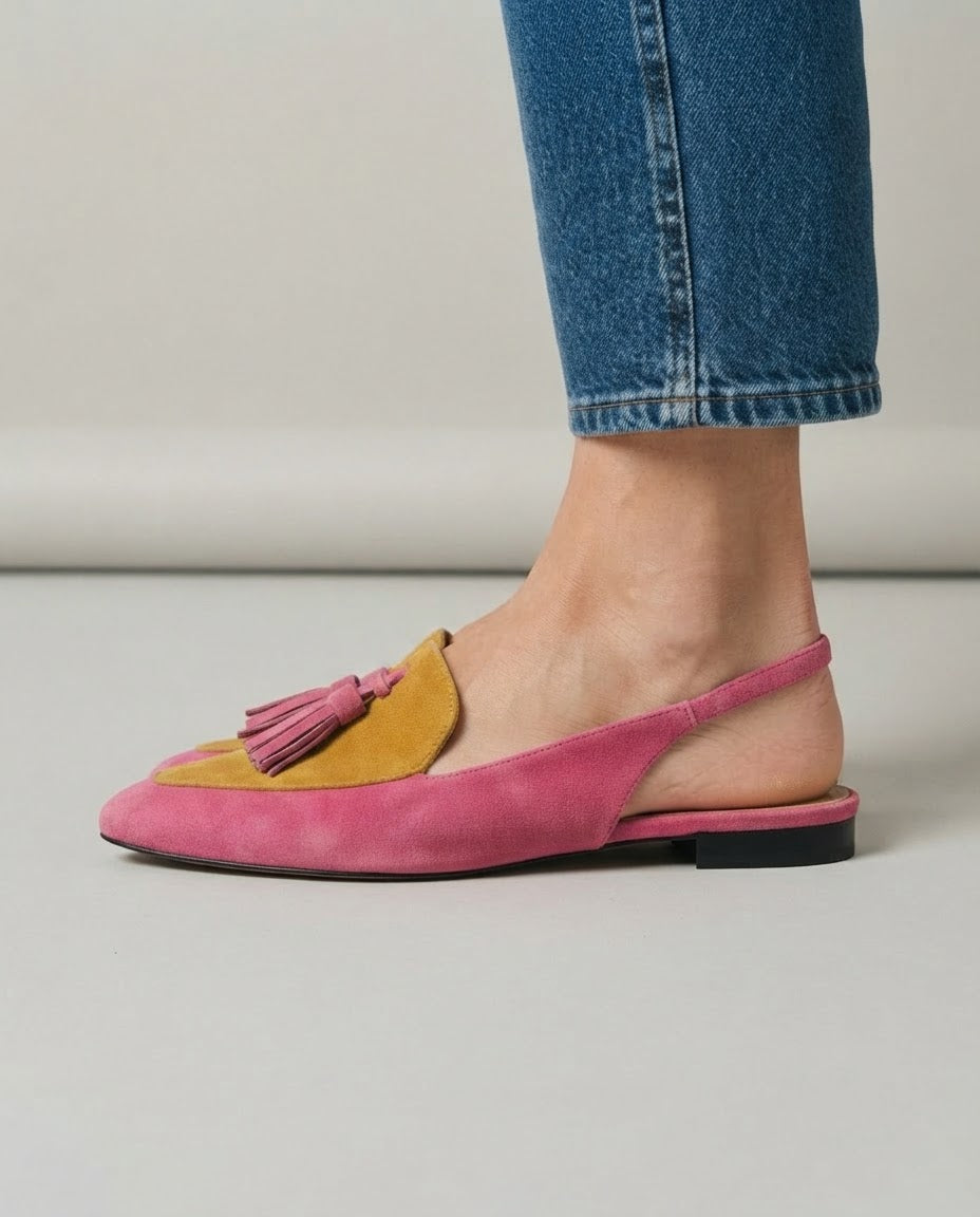 Cinzia — Pointed Slingback Flats in Fuchsia and Mustard