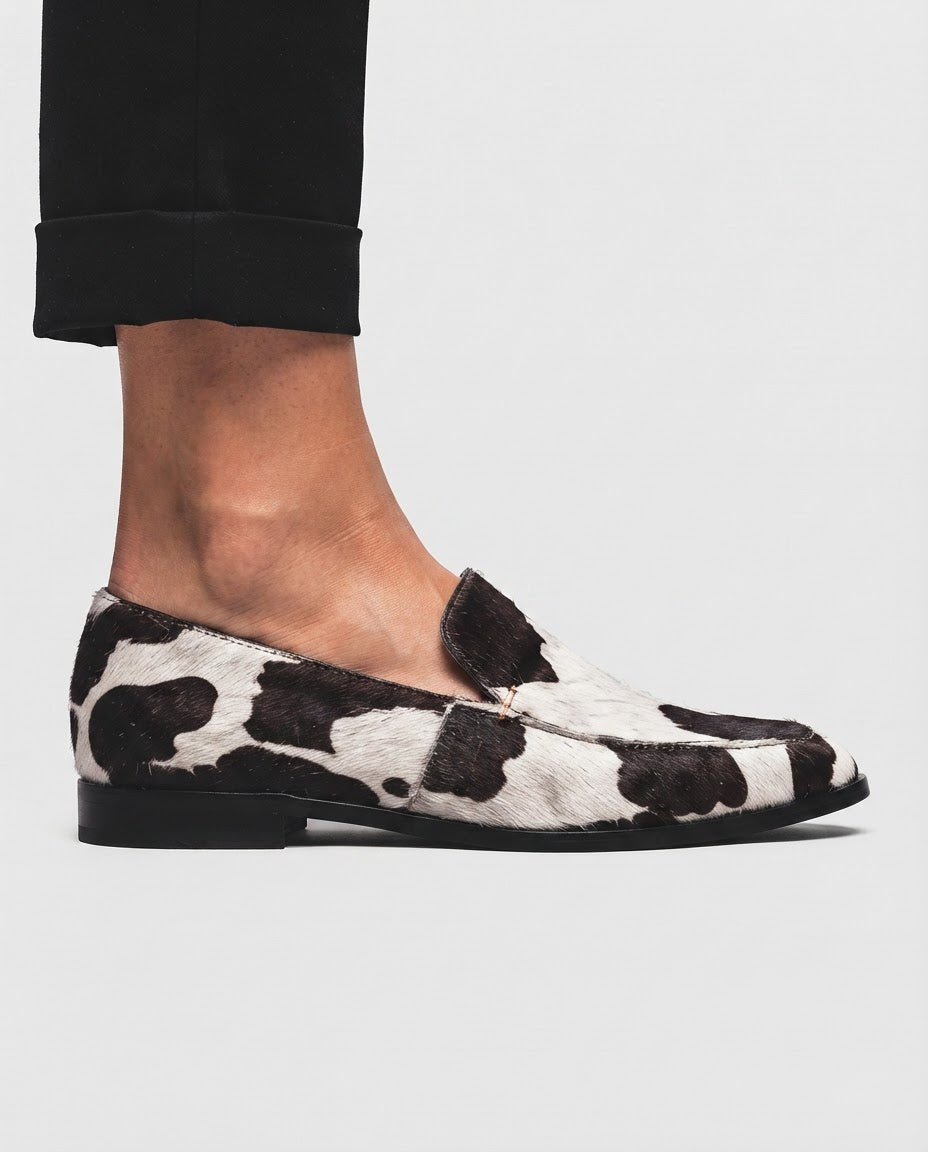 Antonella — Cow-Print Pointed Slip-On Flats