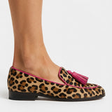 Enrica — Leopard-Print Moccasins with Fuchsia Trim and Tassels