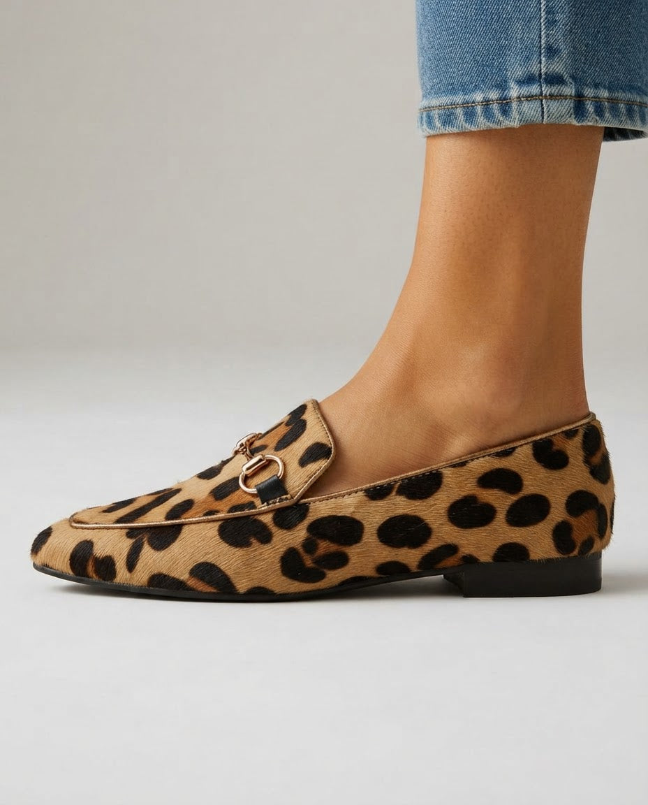 Anastasia — Leopard-Print Loafers with Gold Bit