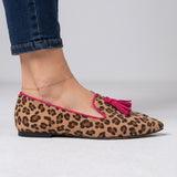 Letizia — Leopard-Print Pointed Moccasins with Fuchsia Trim