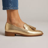 Iolanda — Gold Tassel Loafers with Block Heel