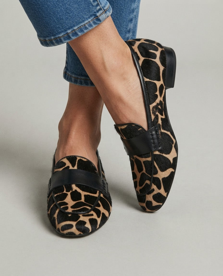 Ambra — Leopard-Print Loafers with Black Trim