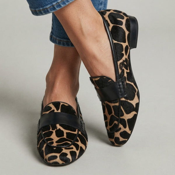 Ambra — Leopard-Print Loafers with Black Trim