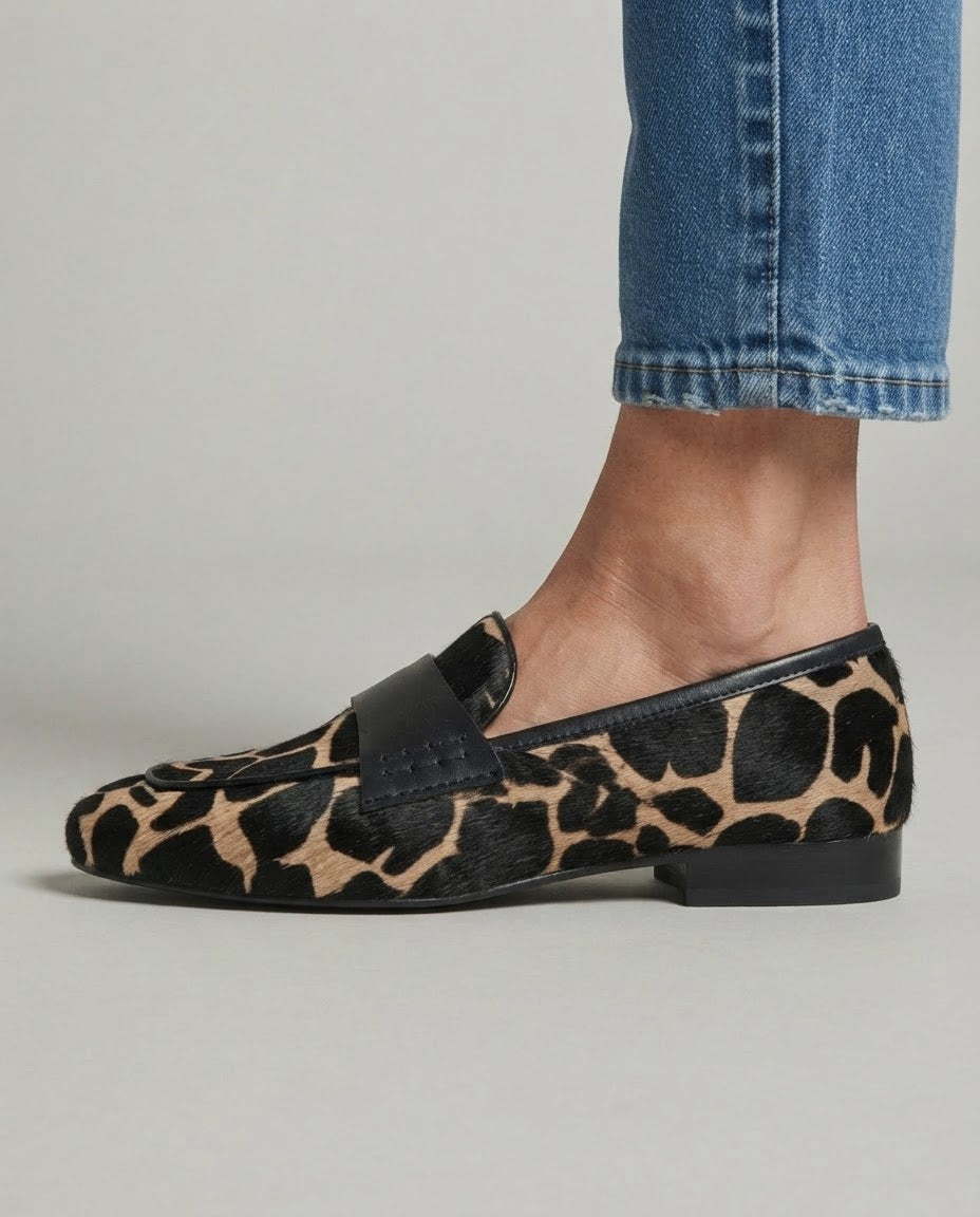 Ambra — Leopard-Print Loafers with Black Trim