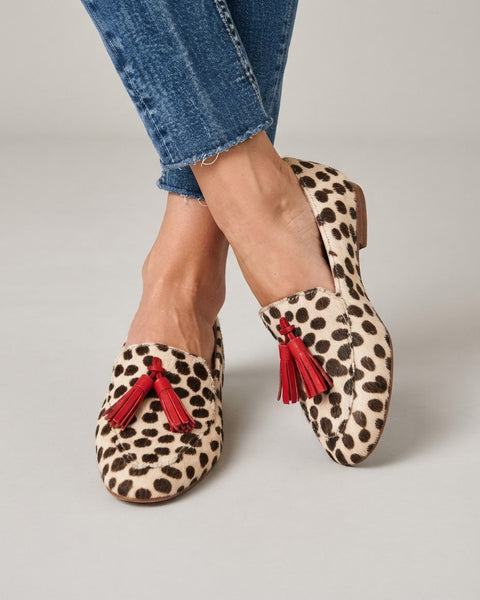 Altea — Spotted-Print Pointed Moccasins with Red Tassels
