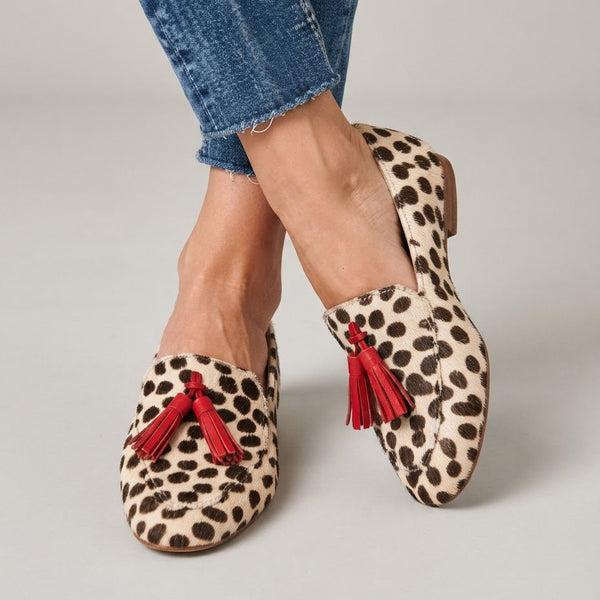 Altea — Spotted-Print Pointed Moccasins with Red Tassels