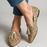 Alda — Cheetah-Print Pointed Moccasins with Gold Tassels