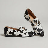 Emilia — Cow-Print Horsebit Loafers