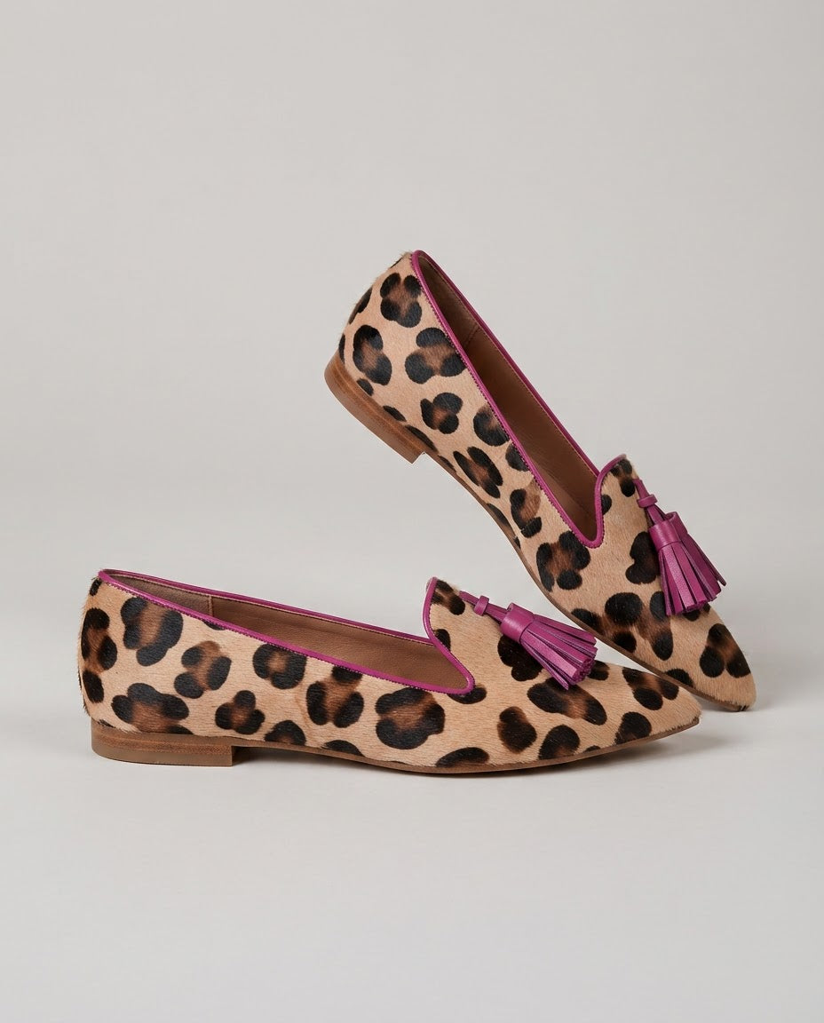 Benedetta — Leopard-Print Moccasins with Fuchsia Tassels