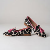 Livia — Spotted-Print Pointed Moccasins with Pink Tassels