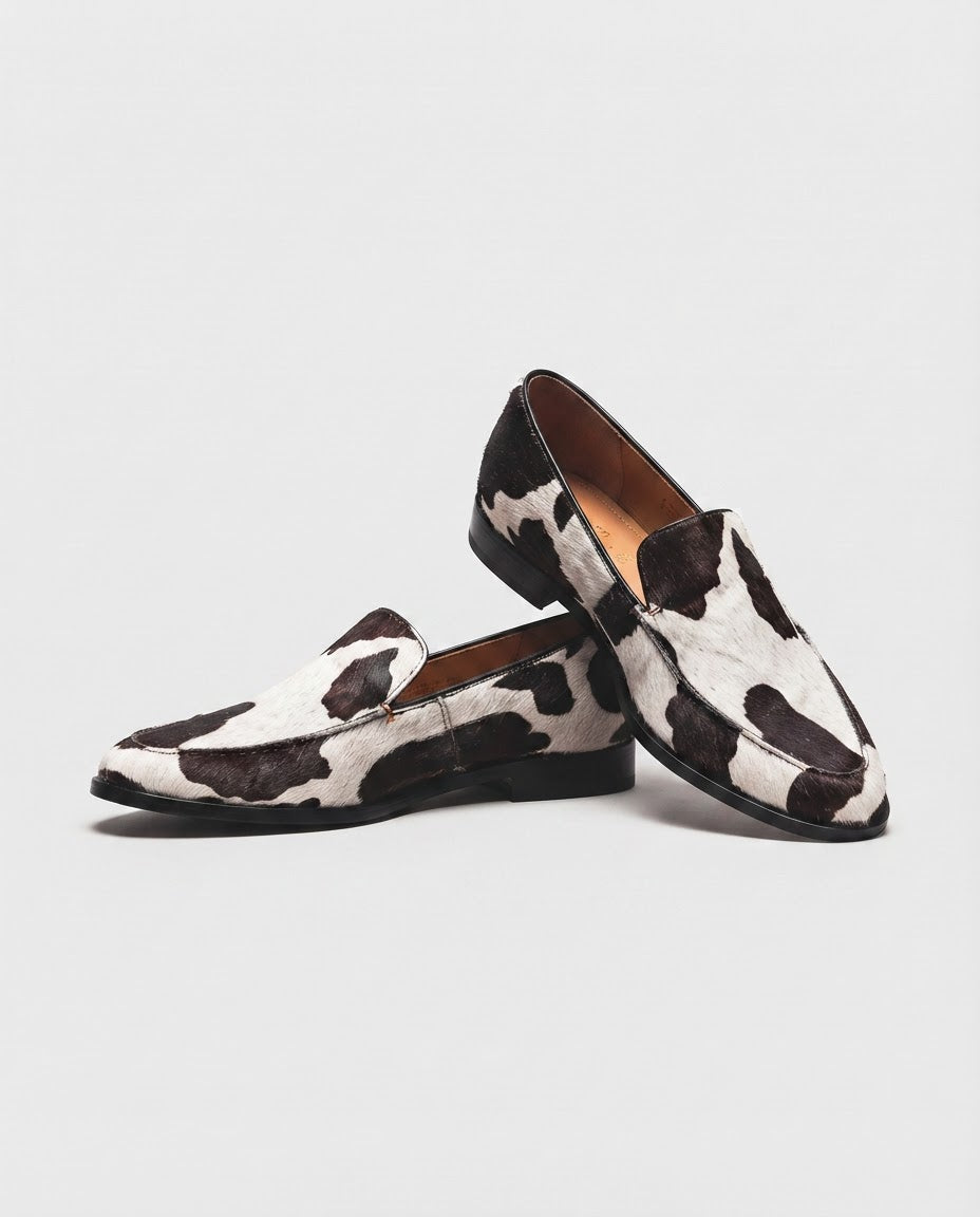 Antonella — Cow-Print Pointed Slip-On Flats