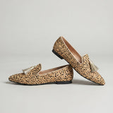 Alda — Cheetah-Print Pointed Moccasins with Gold Tassels