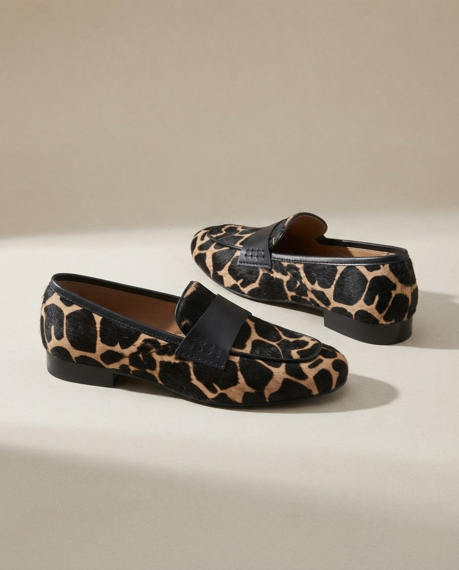 Ambra — Leopard-Print Loafers with Black Trim