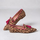 Letizia — Leopard-Print Pointed Moccasins with Fuchsia Trim