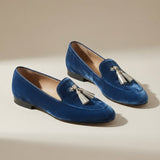 Amara — Blue Velvet-Look Moccasins with Tassels