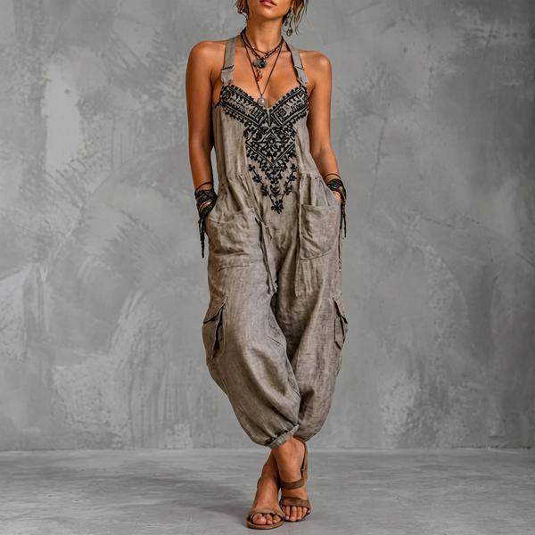 Aaltje — Relaxed Boho Jumpsuit with Contrast Detail and Pockets
