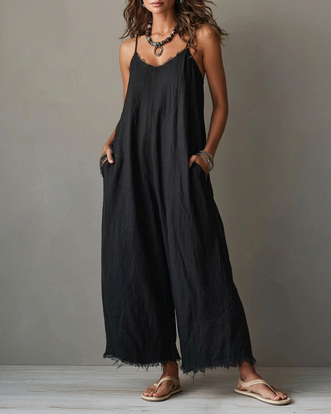 Bronagh — Black Relaxed Wide-Leg Jumpsuit with Pockets