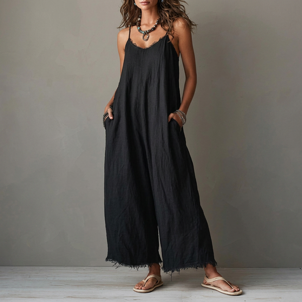 Bronagh — Black Relaxed Wide-Leg Jumpsuit with Pockets