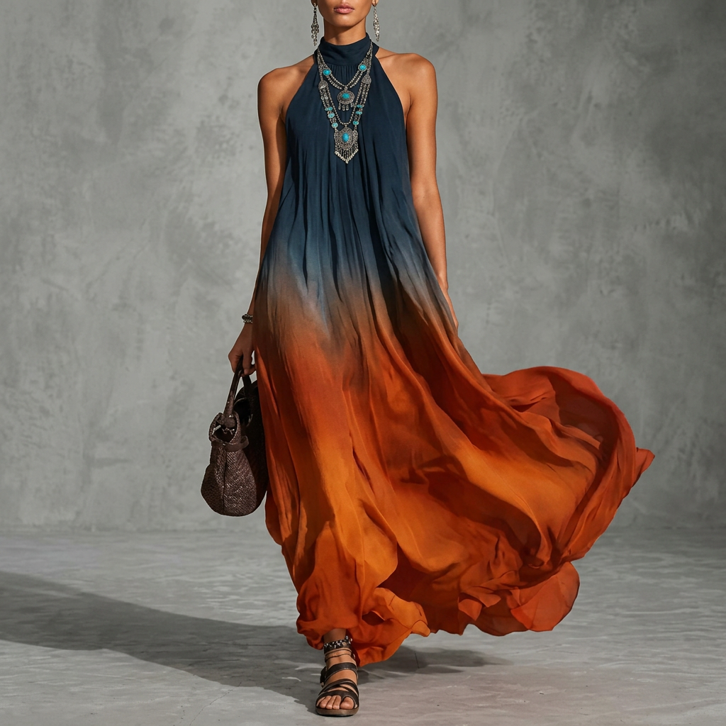 Auberta — Ombre Halter-Neck Maxi Dress with Flowing Silhouette