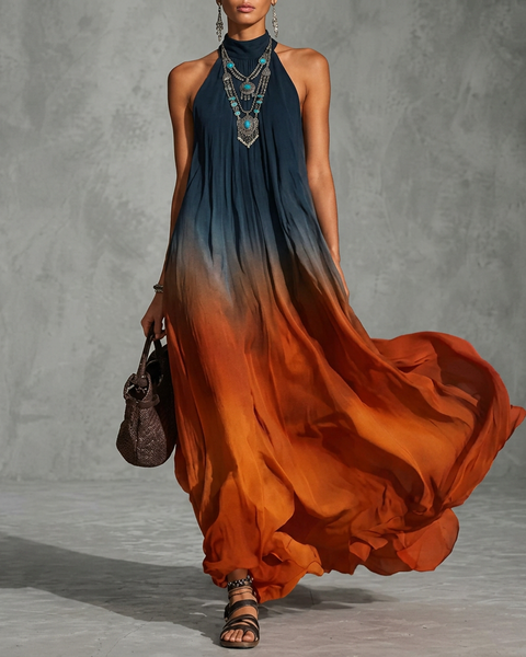 Auberta — Ombre Halter-Neck Maxi Dress with Flowing Silhouette