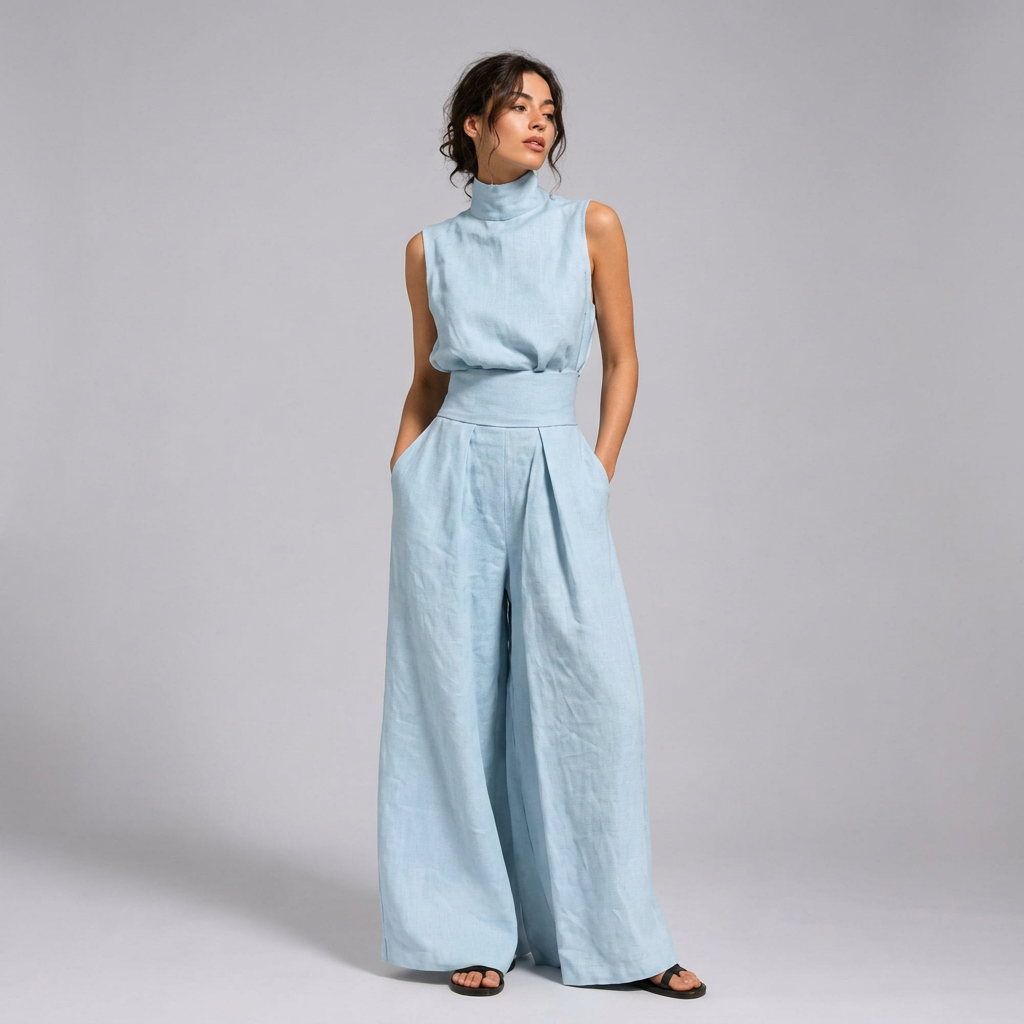 Aelfreda — High-Neck Wide-Leg Summer Co-Ord Set