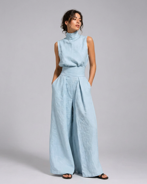 Aelfreda — High-Neck Wide-Leg Summer Co-Ord Set