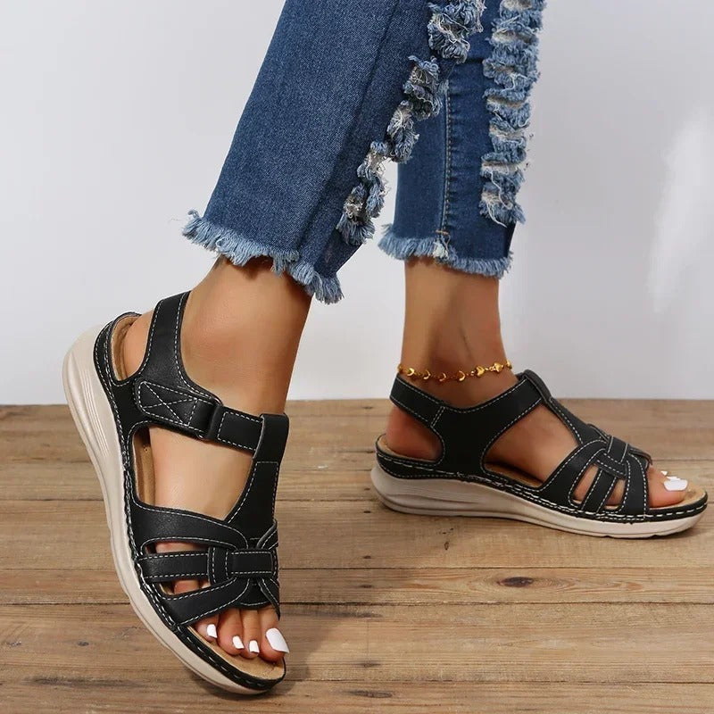 Geraldine — Cross-Strap Cork-Footbed Sandals