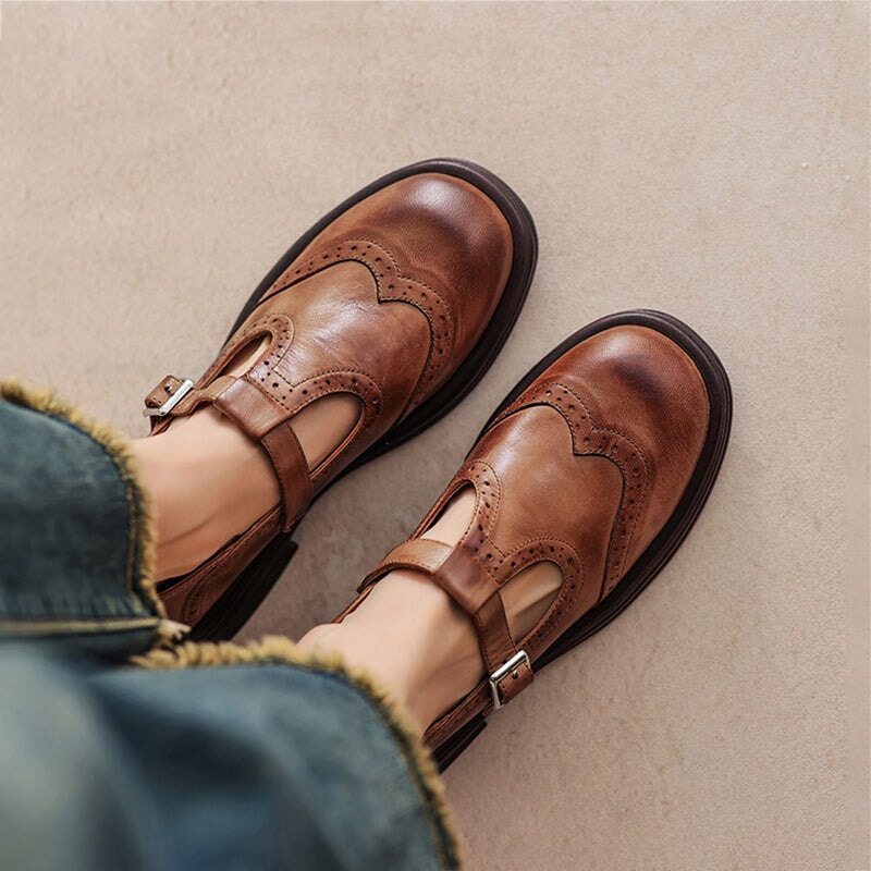 Verda — Vegan Leather Mary Jane Flats - Brown