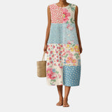 Astra — Pink Floral Patchwork Sleeveless Midi Dress