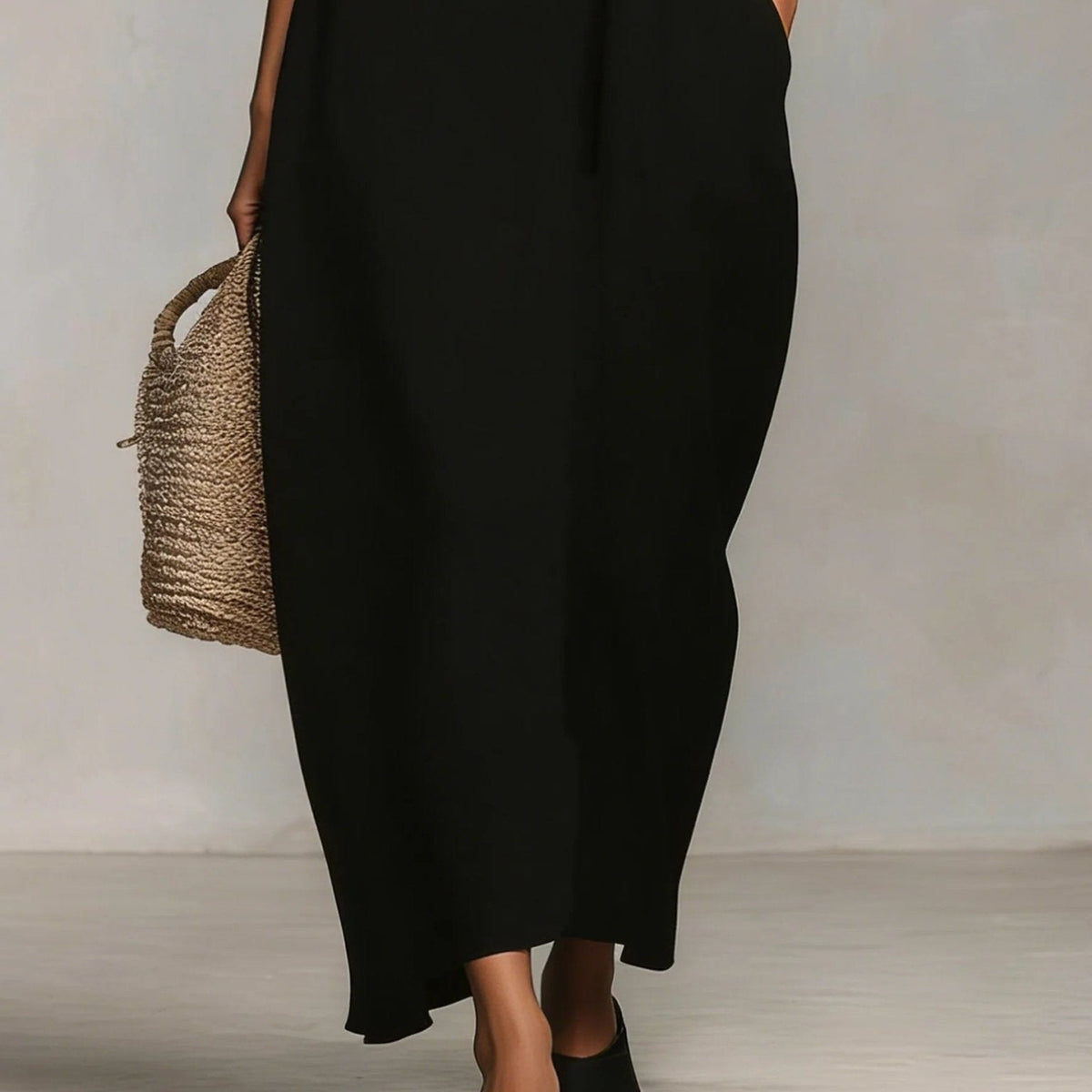 Siobhan — Black Spaghetti-Strap Maxi Dress with White Trim