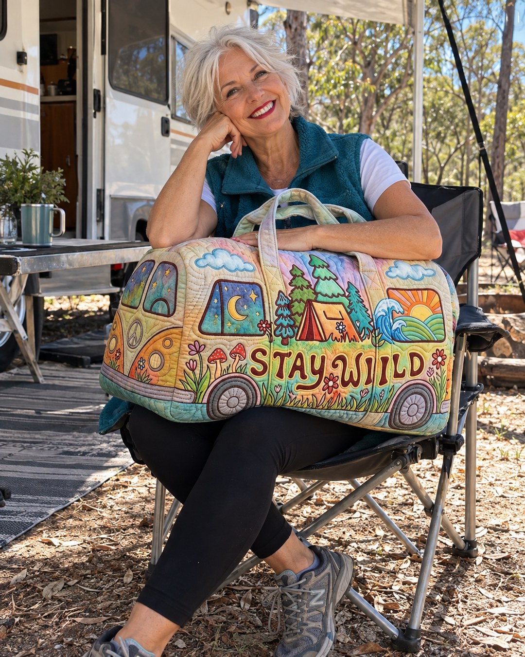 Pat D. with her camper van bag