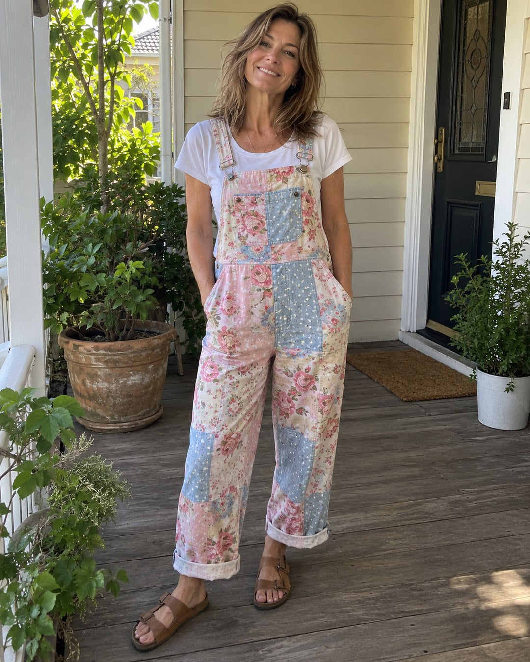 Lyn M. wearing overalls