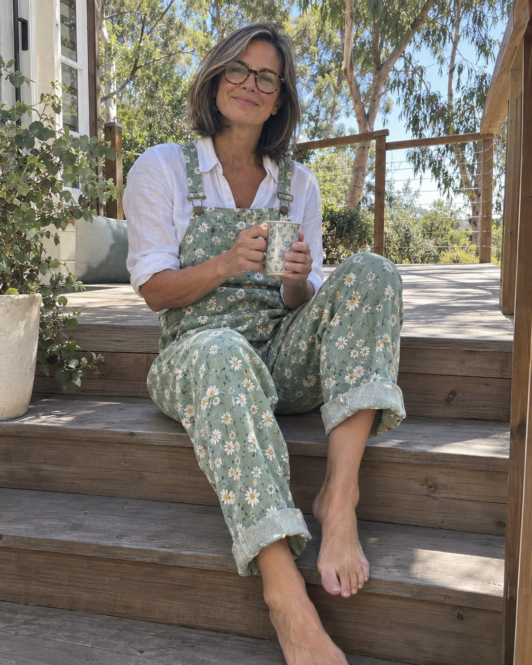 Jan P. wearing overalls
