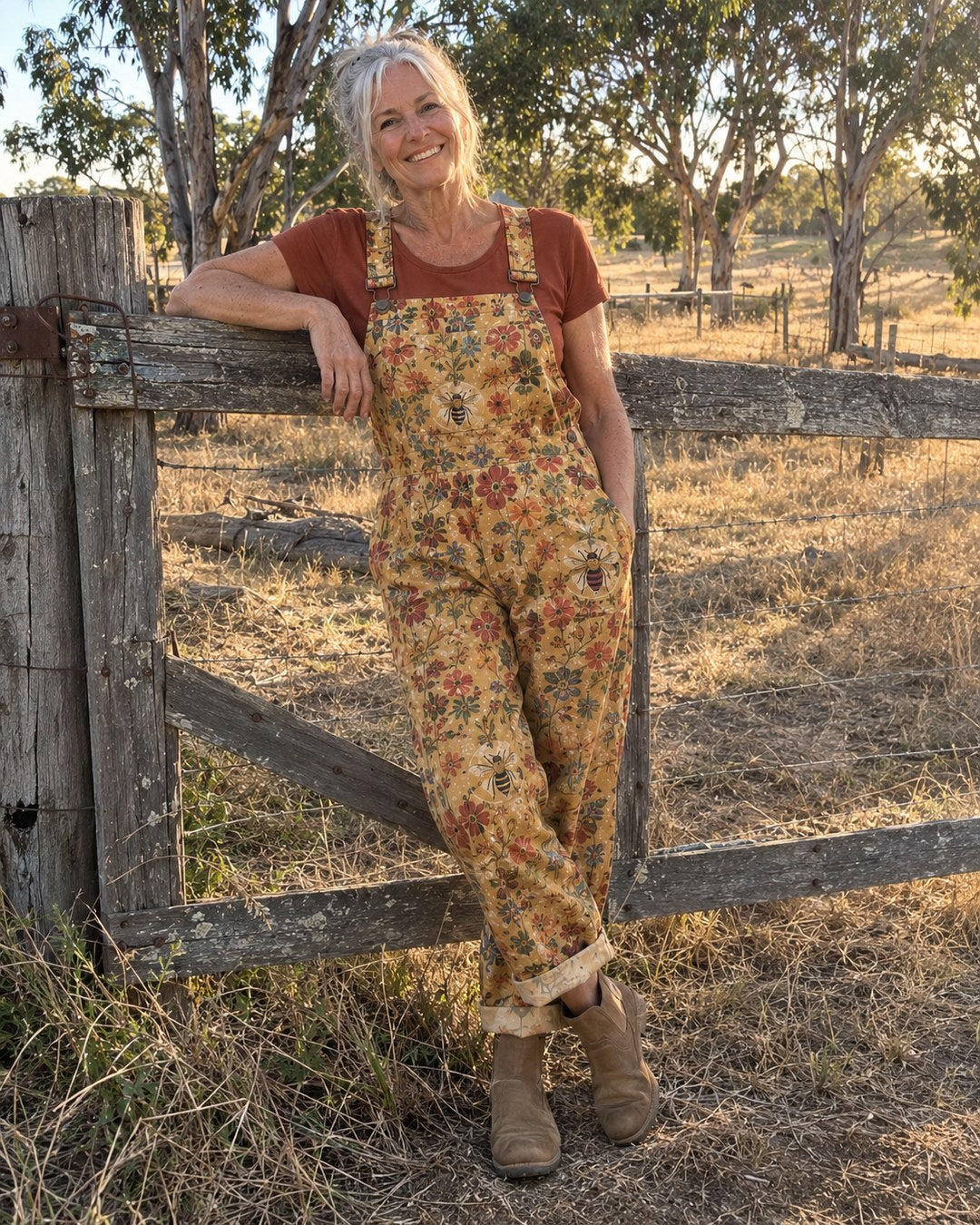 Gail S. wearing overalls