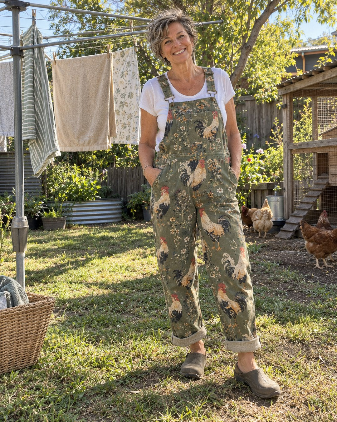 Cheryl A. wearing overalls