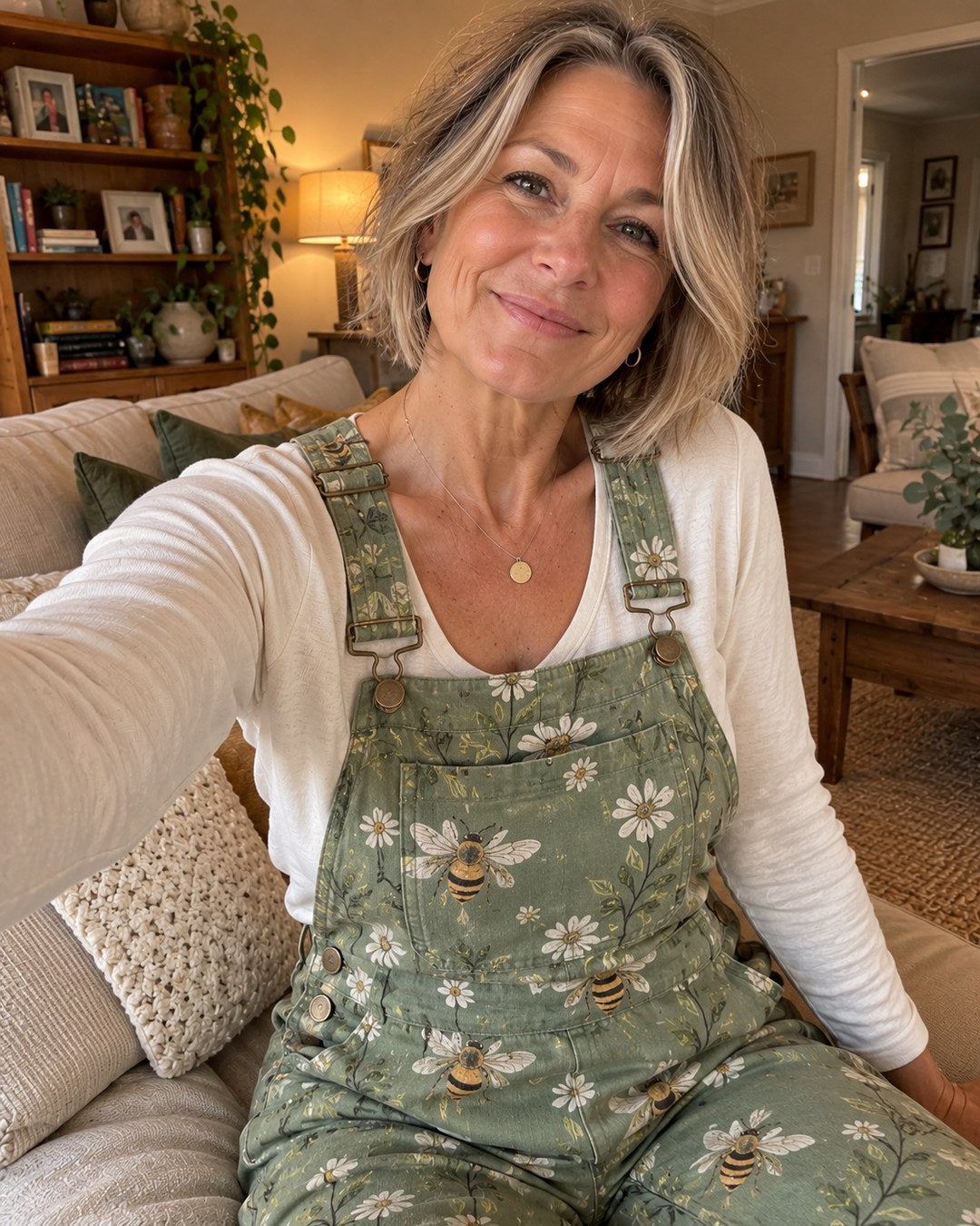Pam L. wearing overalls