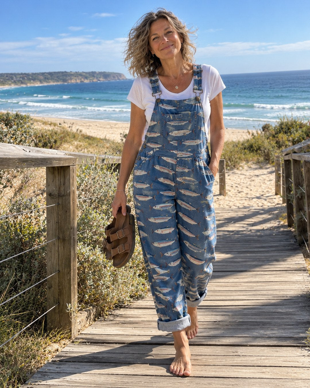 Trish N. wearing overalls